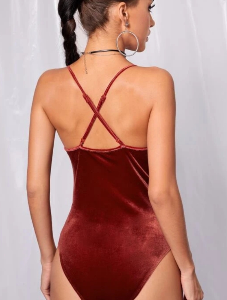 SHEIN | Sexy Velvet V-neck Bodysuit
